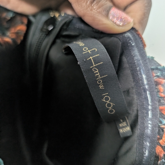 House Of Harlow Burna Mini Dress Velvet Burnout Dark Moody Floral Off Shoulder S - Picture 5 of 12